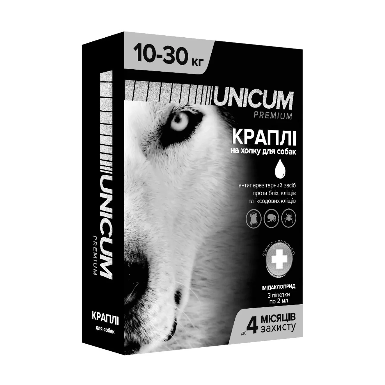 Краплі від бліх та кліщів на холку для собак Unicum premium 10-30 кг (імідаклоприд)