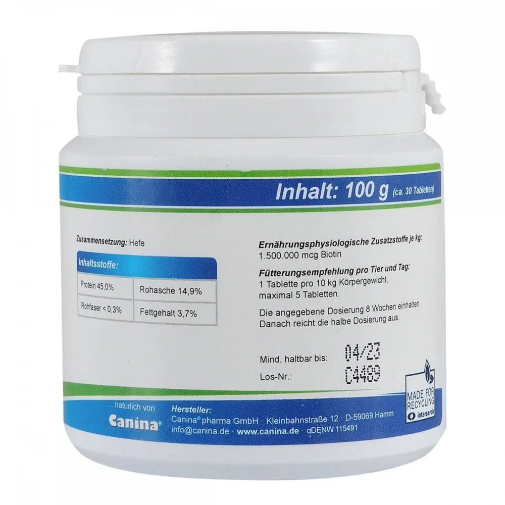 Вітамінний комплекс Canina Biotin Forte Tabletten для собак Біотин інтенсивний курс для шерсті 100 г 30 табл. — фото 3