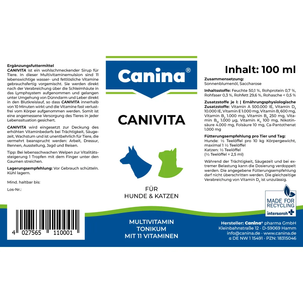 Вітамінний комплекс Canina Canivita для котів та собак універсальний зі швидким ефектом тонік 100 мл — фото 4