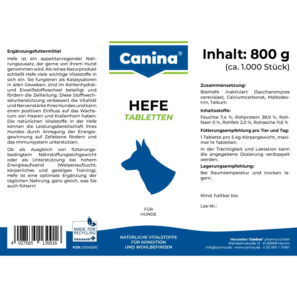 Комплекс вітамінів групи В Canina Hefe для собак дріжджові таблетки з ензимами 800 г 992 табл. — фото 3