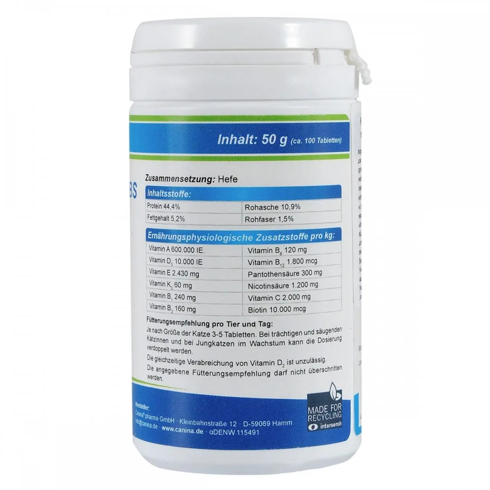 Вітамінний комплекс Canina Cat-Vitamin Tabs для котів 50 г 100 табл. — фото 3