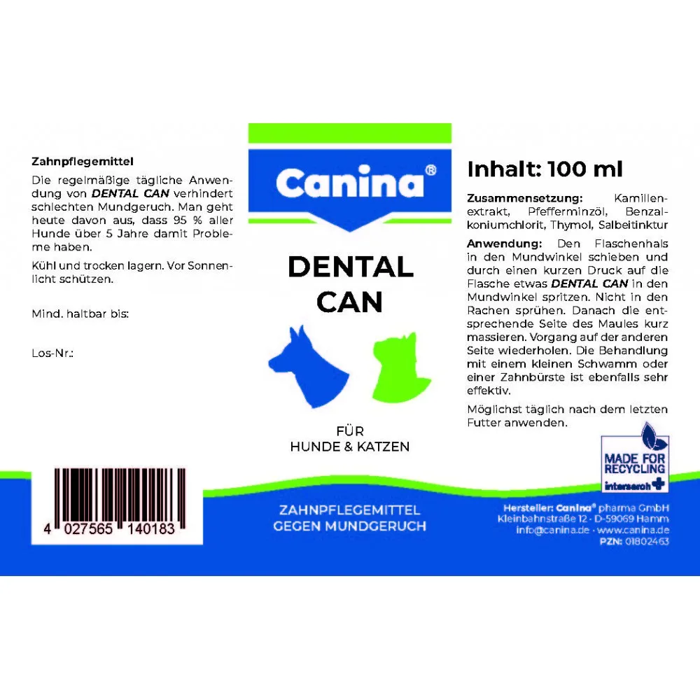 Гігієнічний засіб Canina Dental Can для усунення неприємного запаху у пащі собак і здоров_я зубів та ясен 100 мл — фото 4