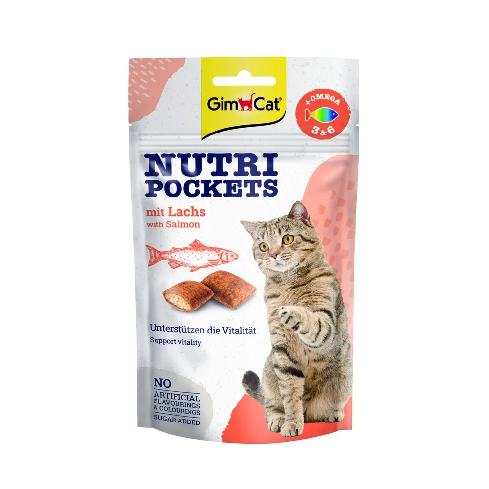 Вітамінні ласощі GimCat Nutri Pockets для котів для зміцнення імунної системи та здоров’я з лососем Омега 3/6 60 г