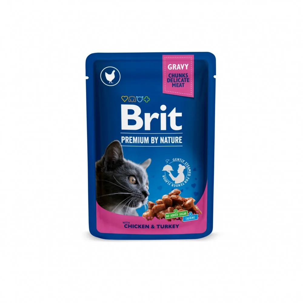 Корм вологий Brit Premium Cat Chicken & Turkey pouch для котів з куркою та індичкою 100 г