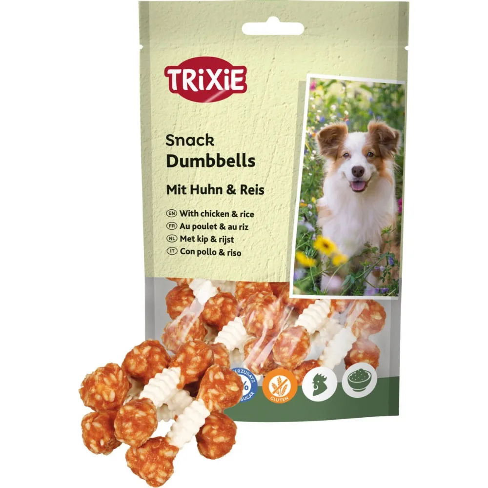 Ласощі Trixie Denta Fun Chicken Chewing Dumbbells для собак Гантель жувальна з куркою 100 г 6 шт — фото 3