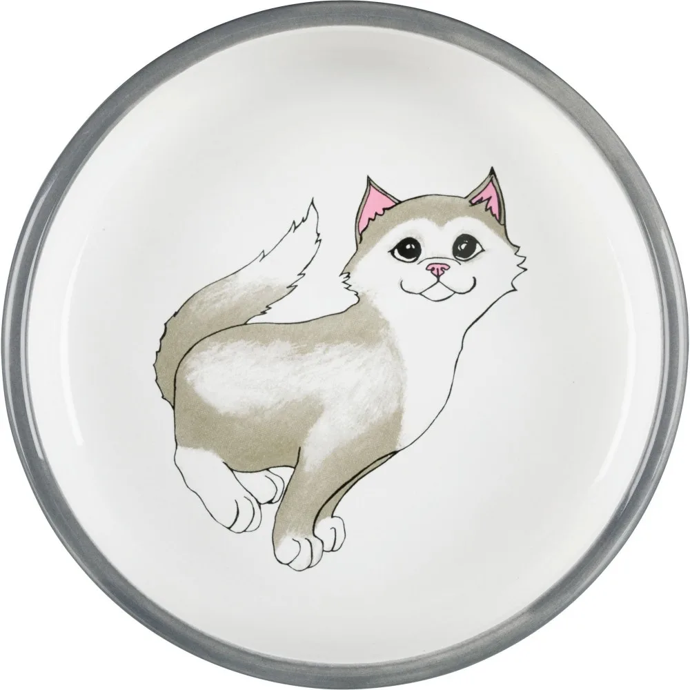 Миска Trixie для котів короткомордих порід сіра/біла керамічна 15 см 300 мл — фото 2