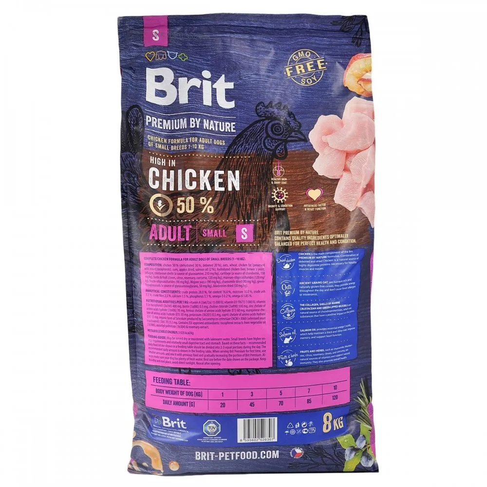 Корм сухий Brit Premium Dog Adult S для дорослих собак дрібних порід вагою 1-10 кг з куркою 8 кг — фото 4