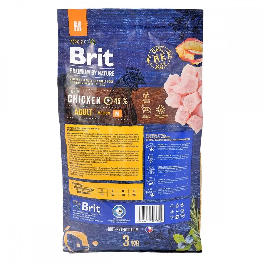 Корм сухий Brit Premium Dog Adult M для дорослих собак середніх порід вагою 10-25 кг з куркою 3 кг — фото 3