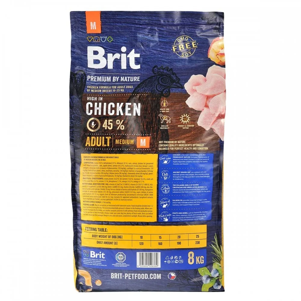 Корм сухий Brit Premium Dog Adult M для дорослих собак середніх порід вагою 10-25 кг з куркою 8 кг — фото 3