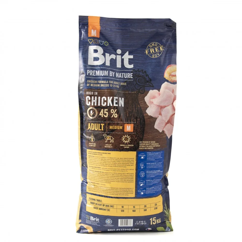Корм сухий Brit Premium Dog Adult M для дорослих собак середніх порід вагою 10-25 кг з куркою 15 кг — фото 3