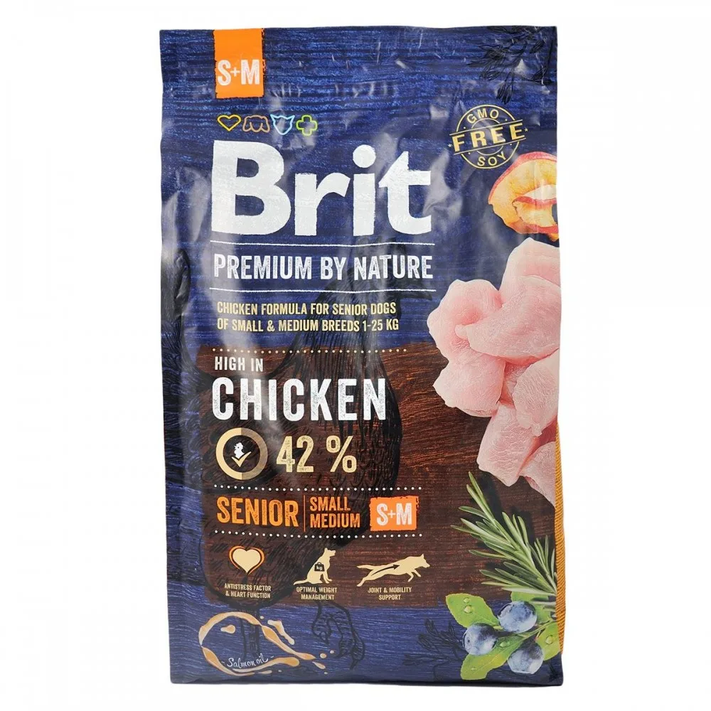 Корм сухий Brit Premium Dog Senior S+M для собак дрібних та середніх порід похилого віку вагою 1-25 кг з куркою 3 кг — фото 4