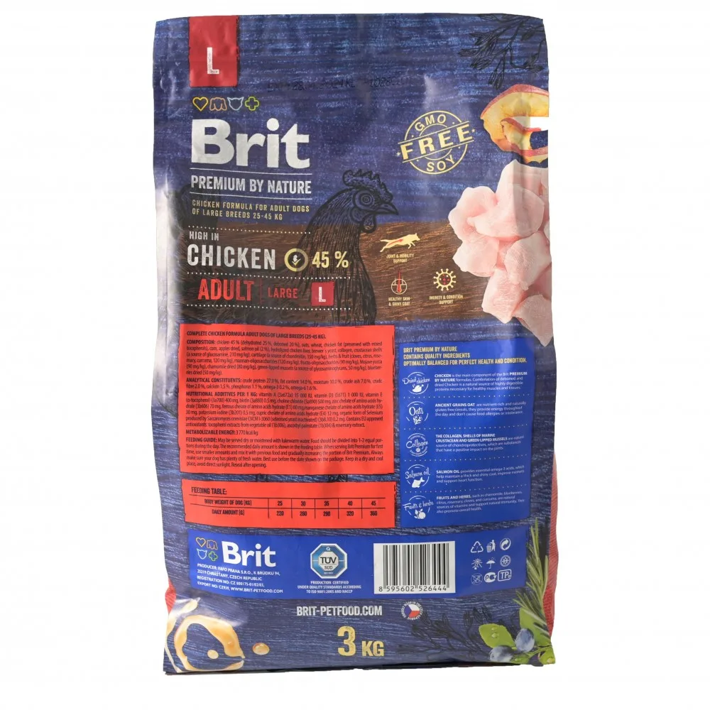 Корм сухий Brit Premium Dog Adult L для дорослих собак великих порід вагою 25-45 кг з куркою 3 кг — фото 3
