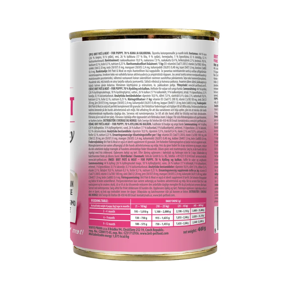 Корм вологий Brit Care Pate and Meat для цуценят з куркою та індичкою 400 г — фото 3