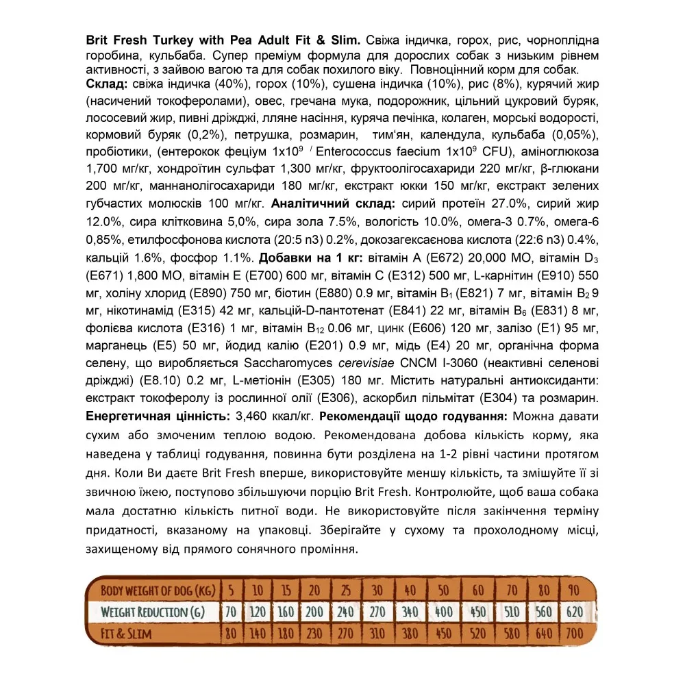 Корм сухий Brit Fresh Turkey/Pea Fit and Slim для собак похилого віку і зайвою вагою з індичкою та горохом 2,5 кг — фото 4