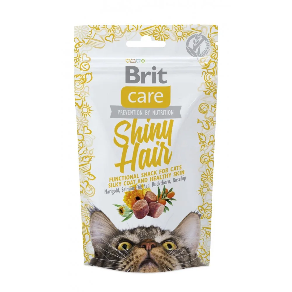 Ласощі Brit Care Functional Snack Shiny Hair для котів для здоров’я шкіри та шерсті з лососем 50 г