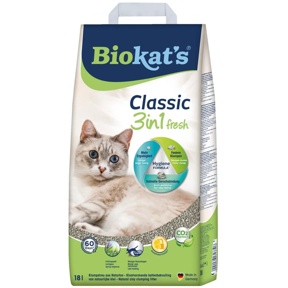 Наповнювач Biokat’s для котячого туалету Classic Fresh 3in1 бентонітовий 0,1–5 мм 18 л