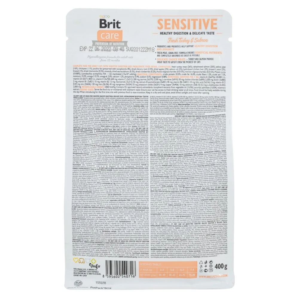 Корм сухий Brit Care Cat Grain Free Sensitive HDigestion Delicate Taste для котів з чутливим травленням індичка та лосось 40 — фото 3