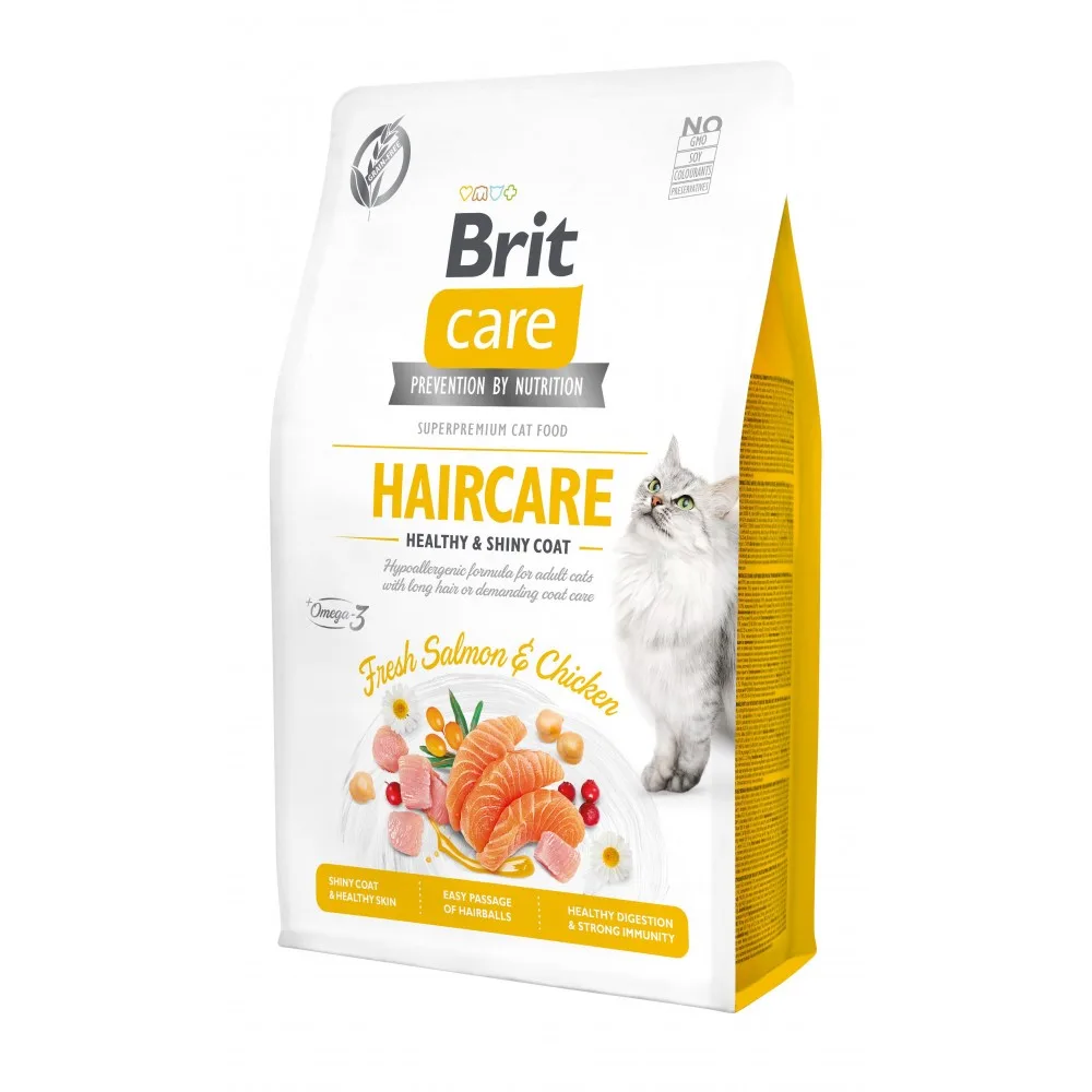 Корм сухий Brit Care Cat Grain Free Haircare Healthy & Shiny Coat для котів догляд за шкірою і шерстю лосось та курка 2 кг