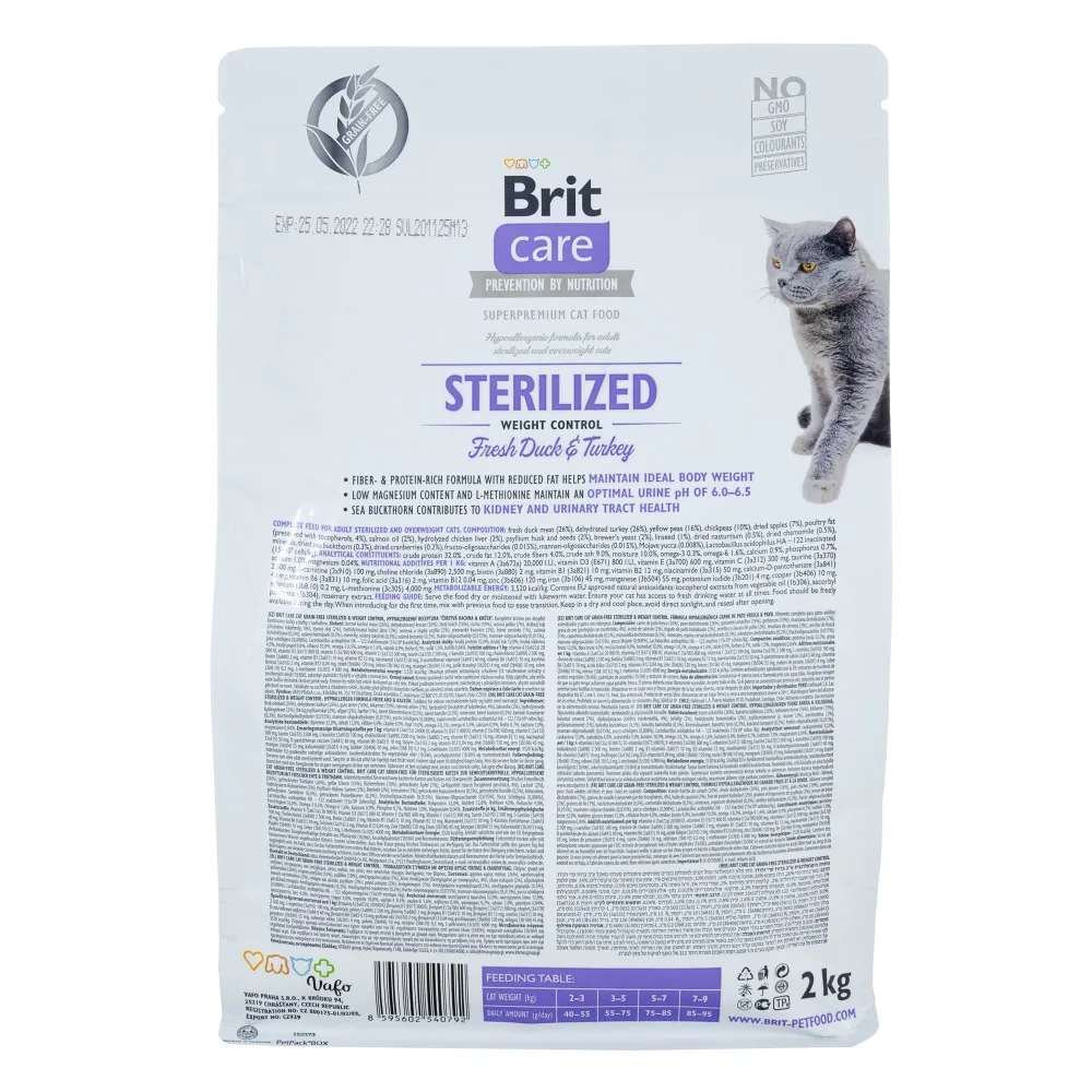 Корм сухий Brit Care Cat Grain Free Sterilized Weight Control для стерилізованих котів з надмірною вагою качка та індичка 2 — фото 3