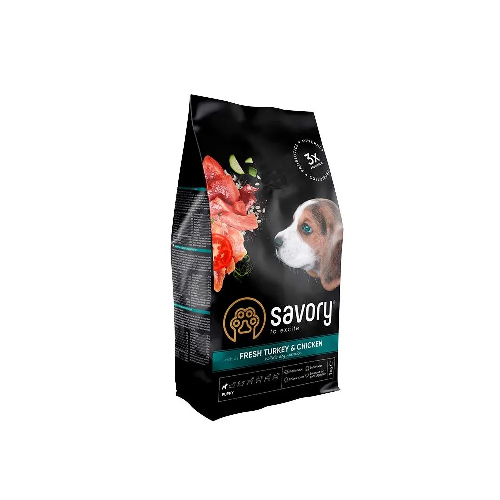 Корм сухий Savory Puppy rich in Fresh Turkey & Chicken для цуценят всіх порід зі свіжою індичкою і куркою 1 кг
