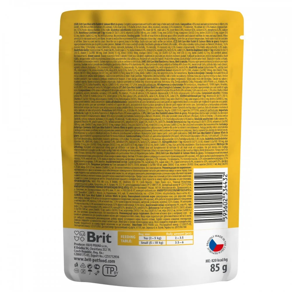 Корм вологий Brit Care Mini для дорослих собак мініатюрних порід філе з кроликом та лососем в соусі 85 г — фото 3