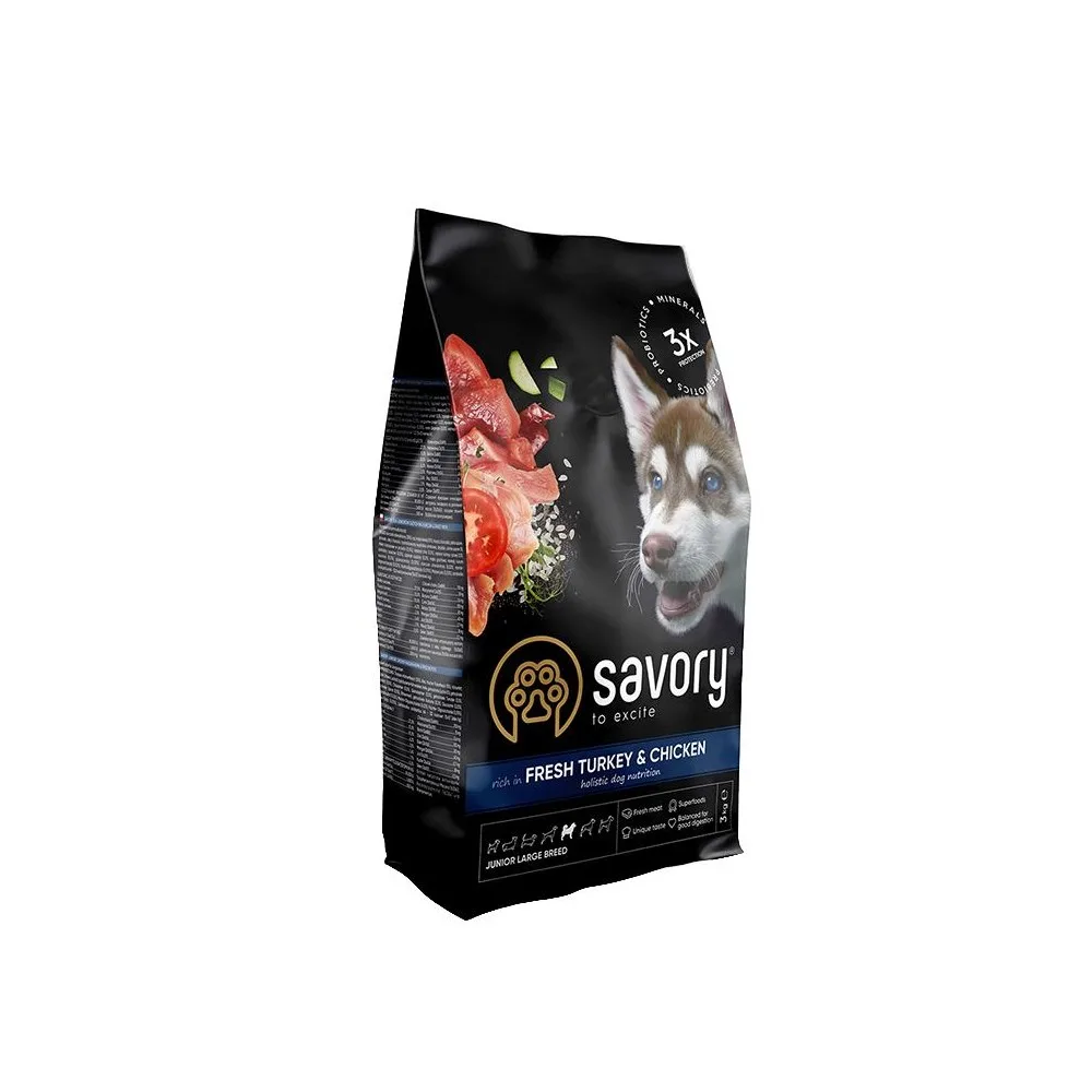 Корм сухий Savory Junior Large rich in Fresh Turkey & Chicken для молодих собак великих порід від 25 кг зі свіжою індичкою т
