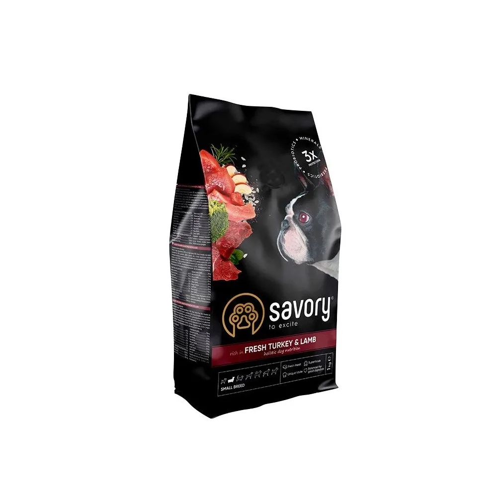 Корм сухий Savory Small Breed rich in Fresh Turkey & Lamb для дорослих собак малих порід зі свіжим’ягням та індичкою 1 кг