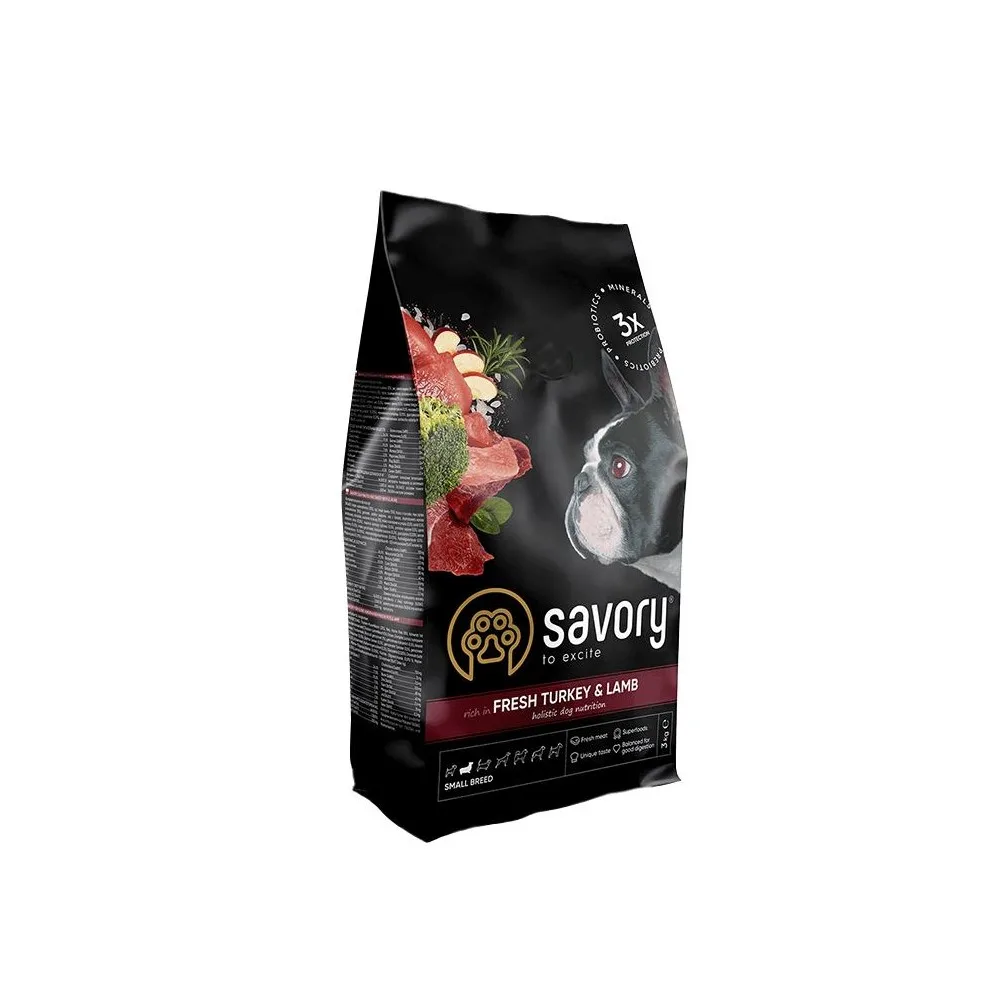 Корм сухий Savory Small Breed rich in Fresh Turkey & Lamb для дорослих собак малих порід до 10 кг зі свіжим ягням та індичко