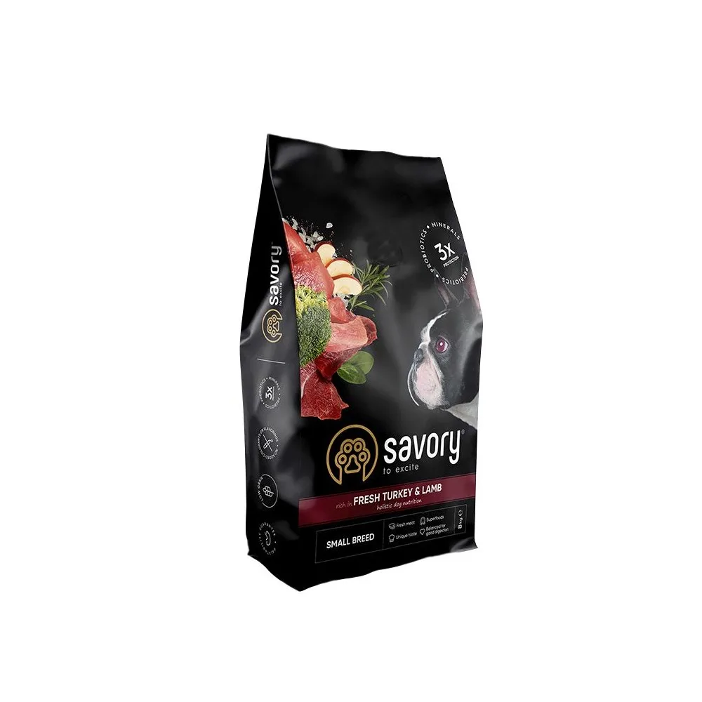 Корм сухий Savory Small Breed rich in Fresh Turkey & Lamb для дорослих собак малих порід до 10 кг зі свіжим ягням та індичко