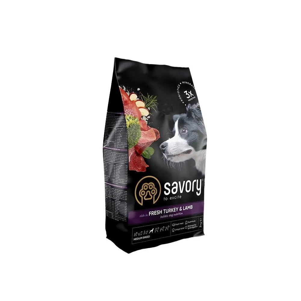 Корм сухий Savory Medium Breed rich in Fresh Turkey & Lamb для дорослих собак середніх порід від 10 до 25 кг зі свіжим ягням
