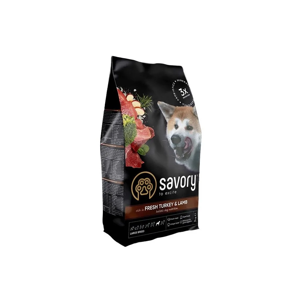 Корм сухий Savory Large Breeds rich in Fresh Turkey & Lamb для дорослих собак великих порід від 25 кг зі свіжим ягням та інд