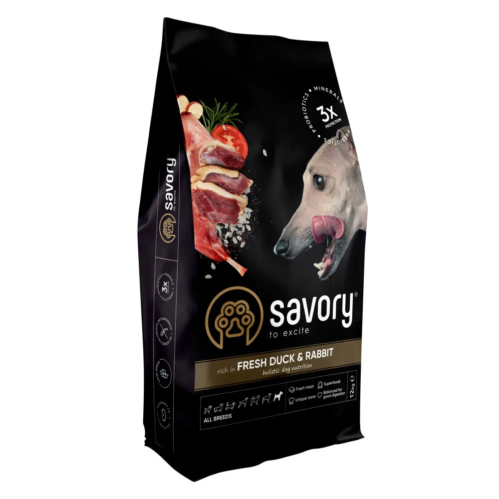 Корм сухий Savory Adult All Breeds rich in Fresh Duck & Rabbit для собак усіх порід зі свіжою качкою та кроликом 12 кг