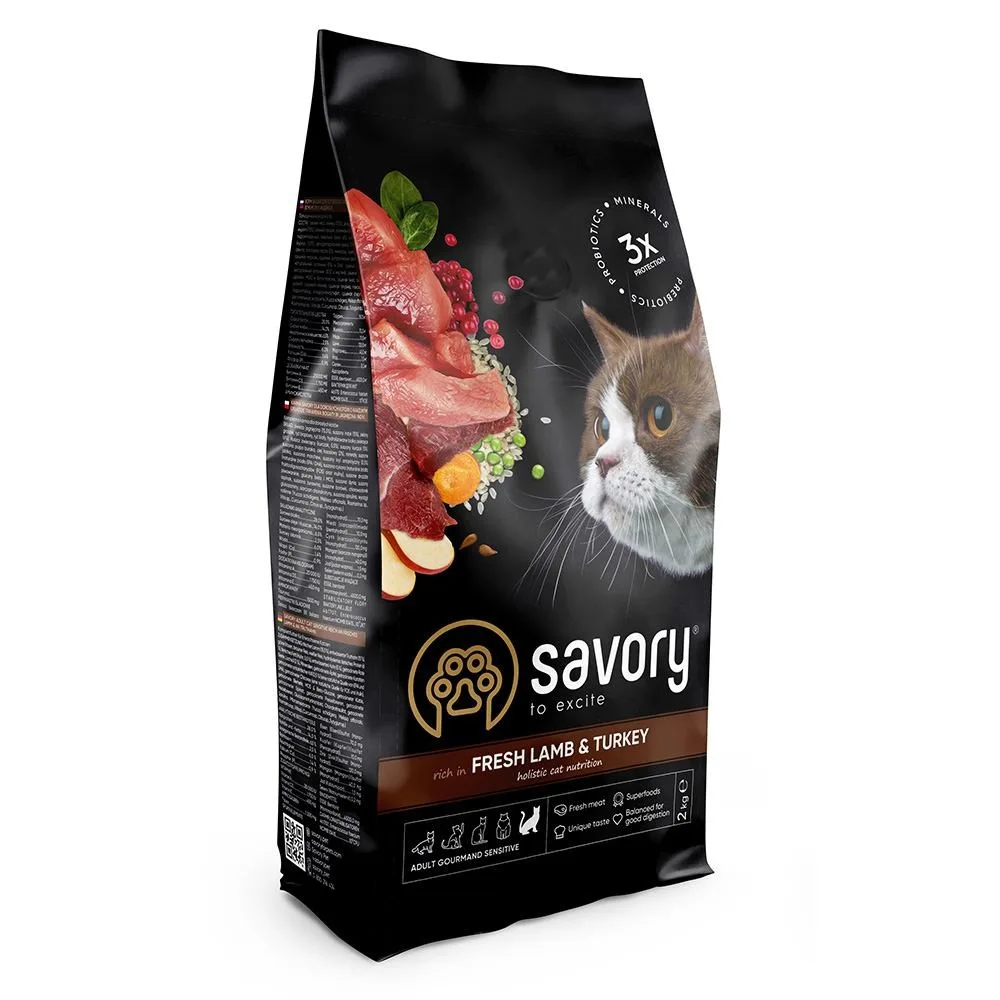 Корм сухий Savory Adult Cat Sensitive Digestion Fresh Lamb & Turkey для дорослих котів з чутливим травленням з ягнятиною та