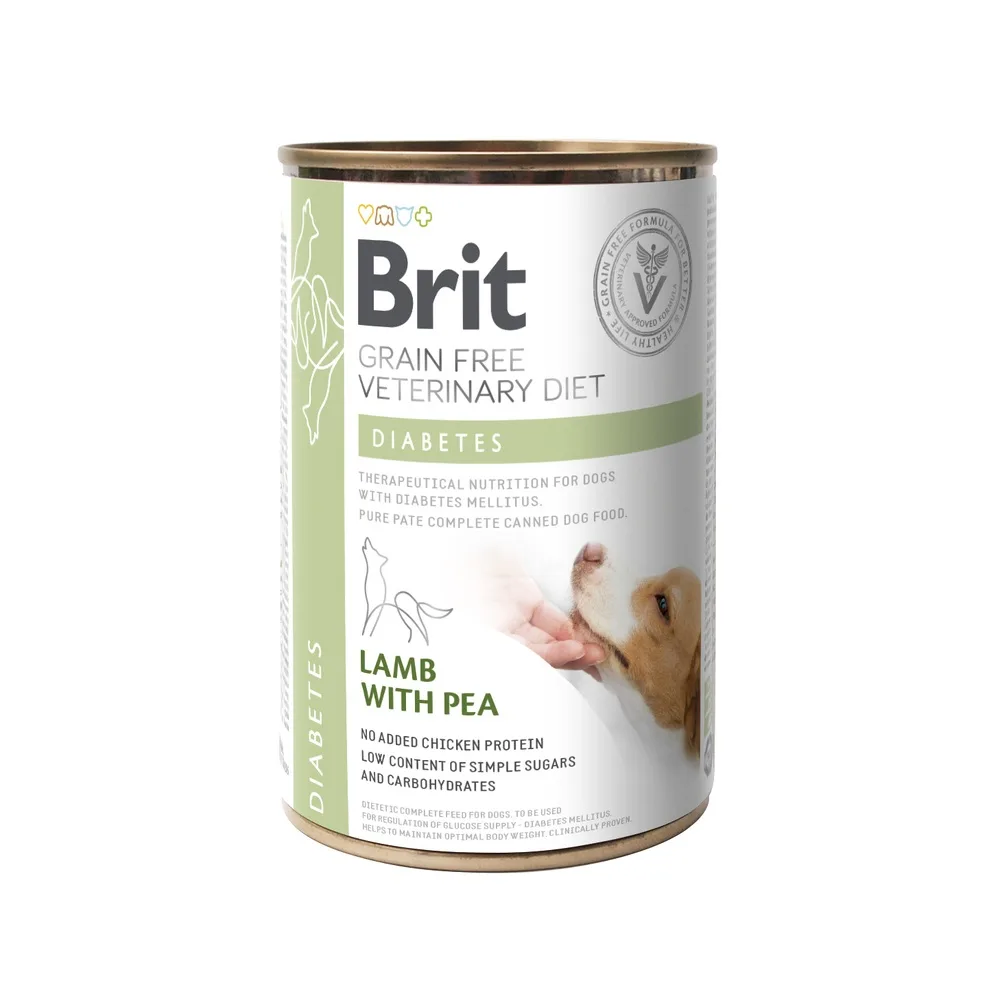 Вологий корм Brit Grain Free Veterinary Diets Diabetes для собак із цукровим діабетом з ягням та зеленим горошком 400 г
