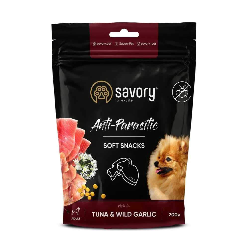 М’які ласощі Savory Anti-Parasitic Tuna and Wild Garlic для собак усіх порід з антипаразитарним ефектом з тунцем і диким час