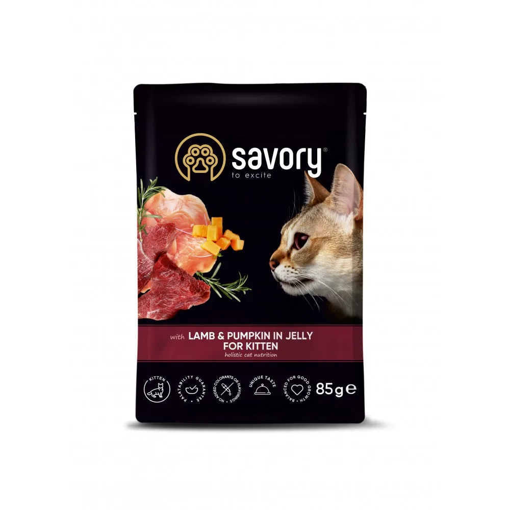 Корм вологий Savory Kitten Pouch Lamb & Pumpkin in Jelly для кошенят з ягням та гарбузом у желе 85 г
