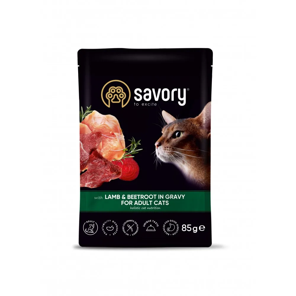 Корм вологий Savory Adult Cat Pouch Lamb & Beetroot in Gravy для дорослих котів з ягням та буряком у соусі 85 г