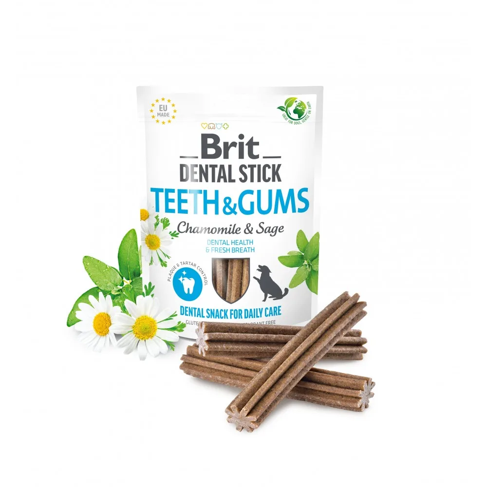 Ласощі Brit Dental Stick Teeth & Gums для дорослих собак з ромашкою та шавлією для здоров’я ясен і зубів 7 шт 251 г — фото 2