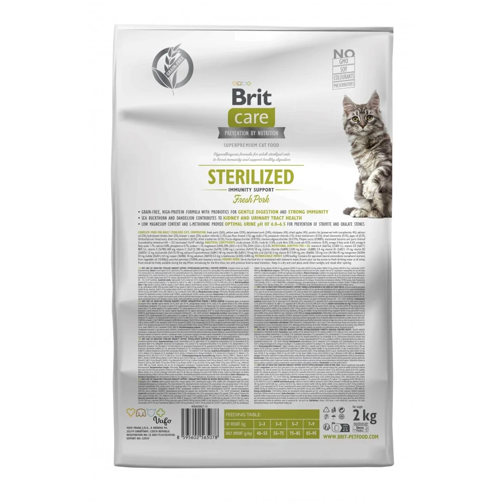 Корм сухий Brit Care Cat Grain Free Sterilized Immunity Support для стерилізованих котів для підтримки імунітету зі свининою — фото 2