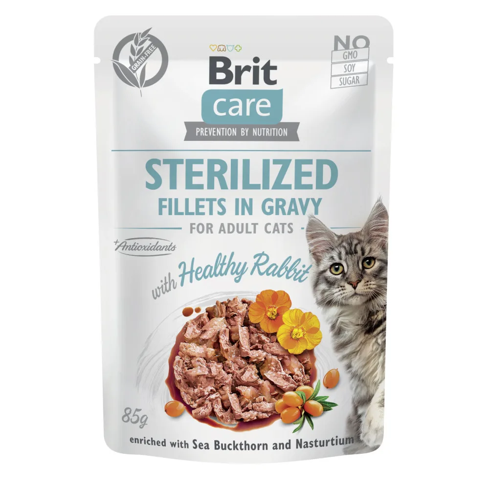 Корм вологий Brit Care Fillets in Gravy Healthy Rabbit Sterilized для стерилізованих котів філе в соусі з кроликом 85 г