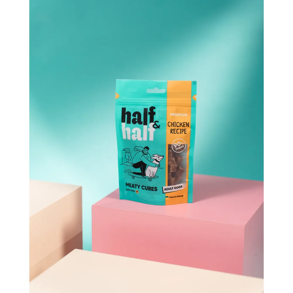 Ласощі HalfHalf м ясні кубики для собак, із куркою 100 г — фото 3