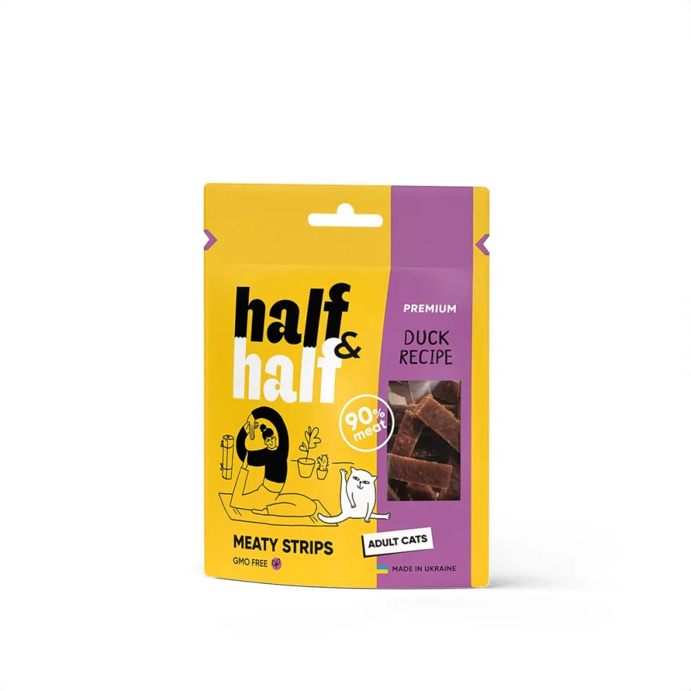 Ласощі HalfHalf м ясні смужечки для котів, із качкою 50 г