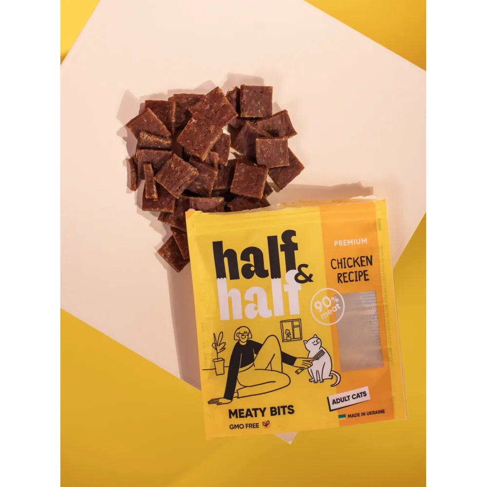 Ласощі HalfHalf м ясні шматочки для котів, із куркою 50 г — фото 3