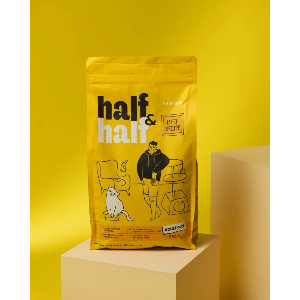 Корм сухий HalfHalf для дорослих котів із яловичиною 2 кг — фото 4