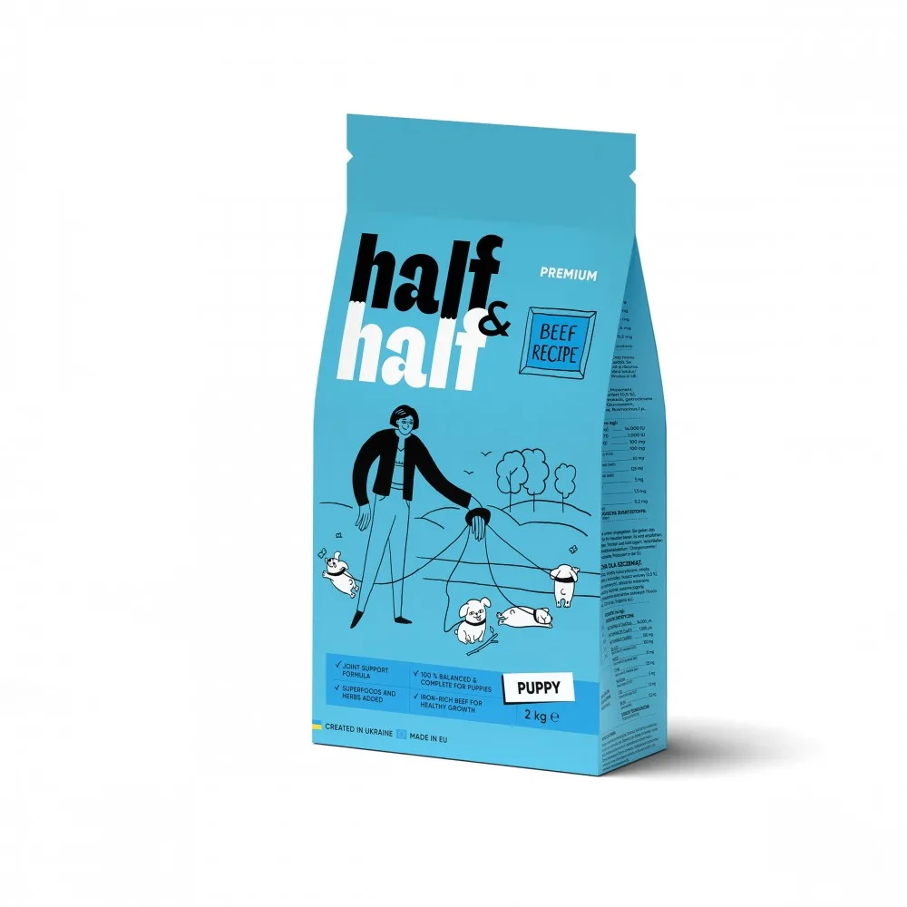 Корм сухий HalfHalf для цуценят усіх порід із яловичиною 2 кг