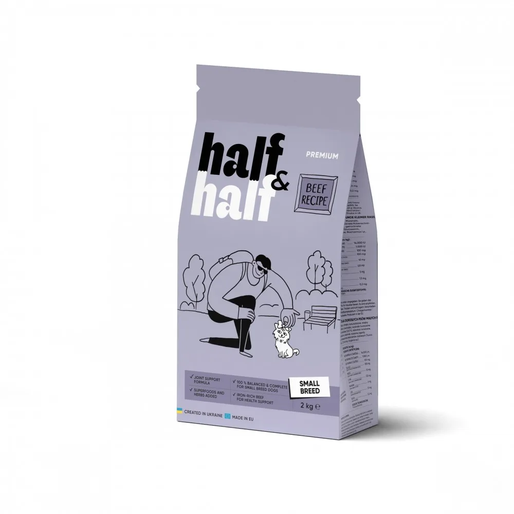 Корм сухий HalfHalf для дорослих собак маленьких порід із яловичиною 2 кг
