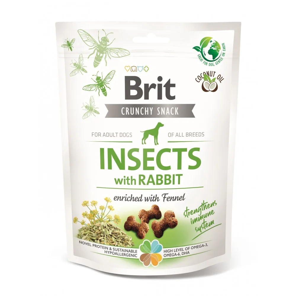 Ласощі Brit Care Dog Crunchy Cracker Insects with Rabbit для собак для міцного імунітету з комахами кроликом і фенхелем 200