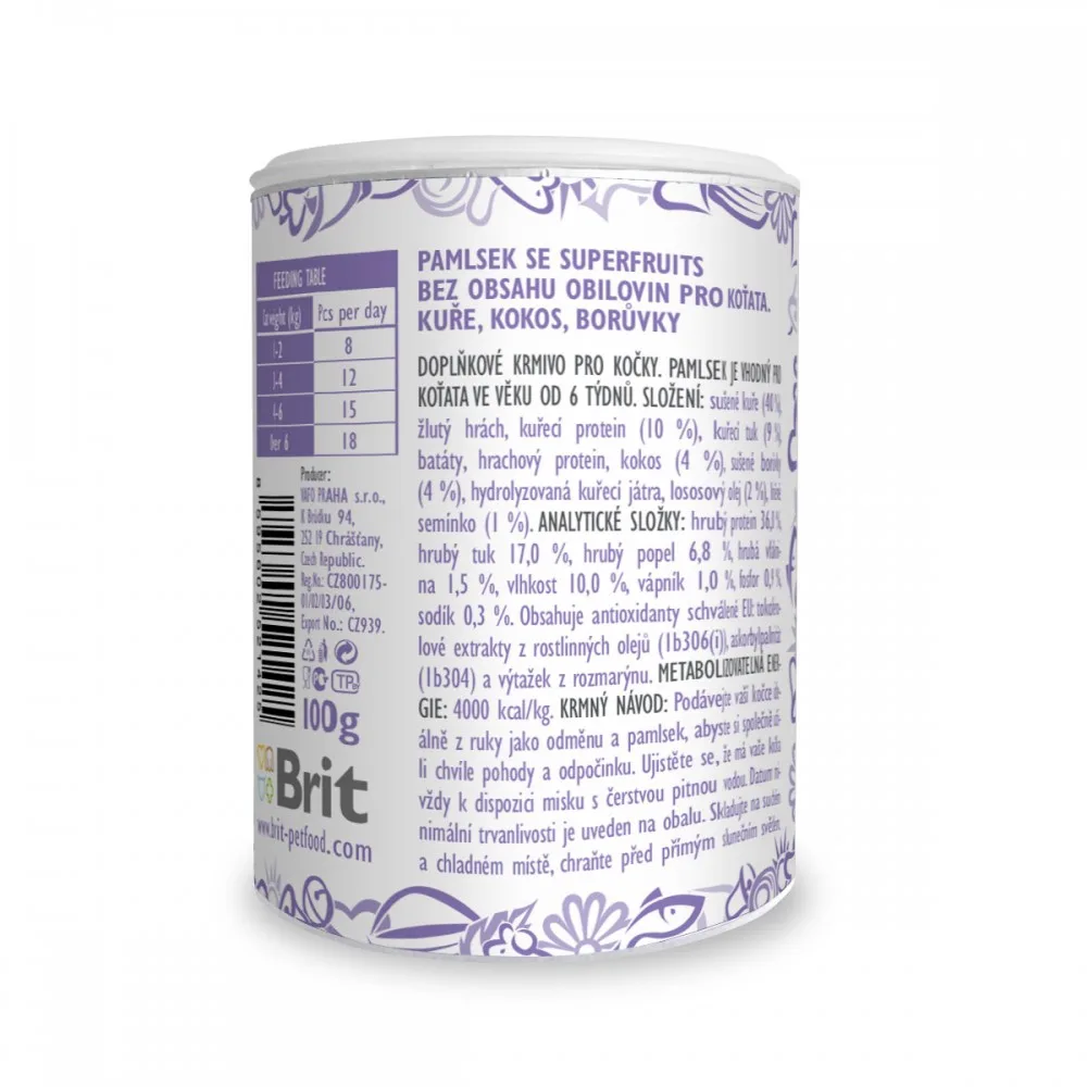 Ласощі Brit Care Superfruits Kitten для кошенят від 6 тижнів з куркою кокосом та чорницею 100 г — фото 3