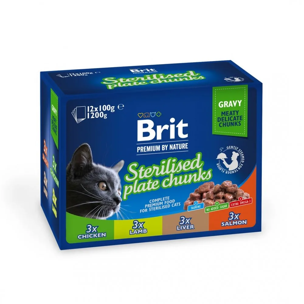 Корм вологий Brit Premium Sterilised Plate для стерилізованих котів Тарілка для стерилізованих 12 штх100 г