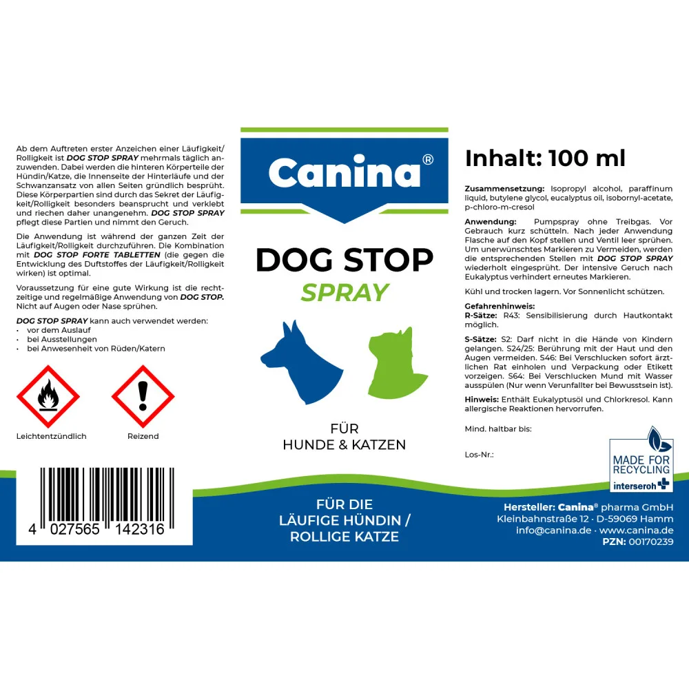 Гігієнічний засіб Canina Dog Stop Forte для собак і котів для заспокоєння при тічці спрей 100 мл — фото 2